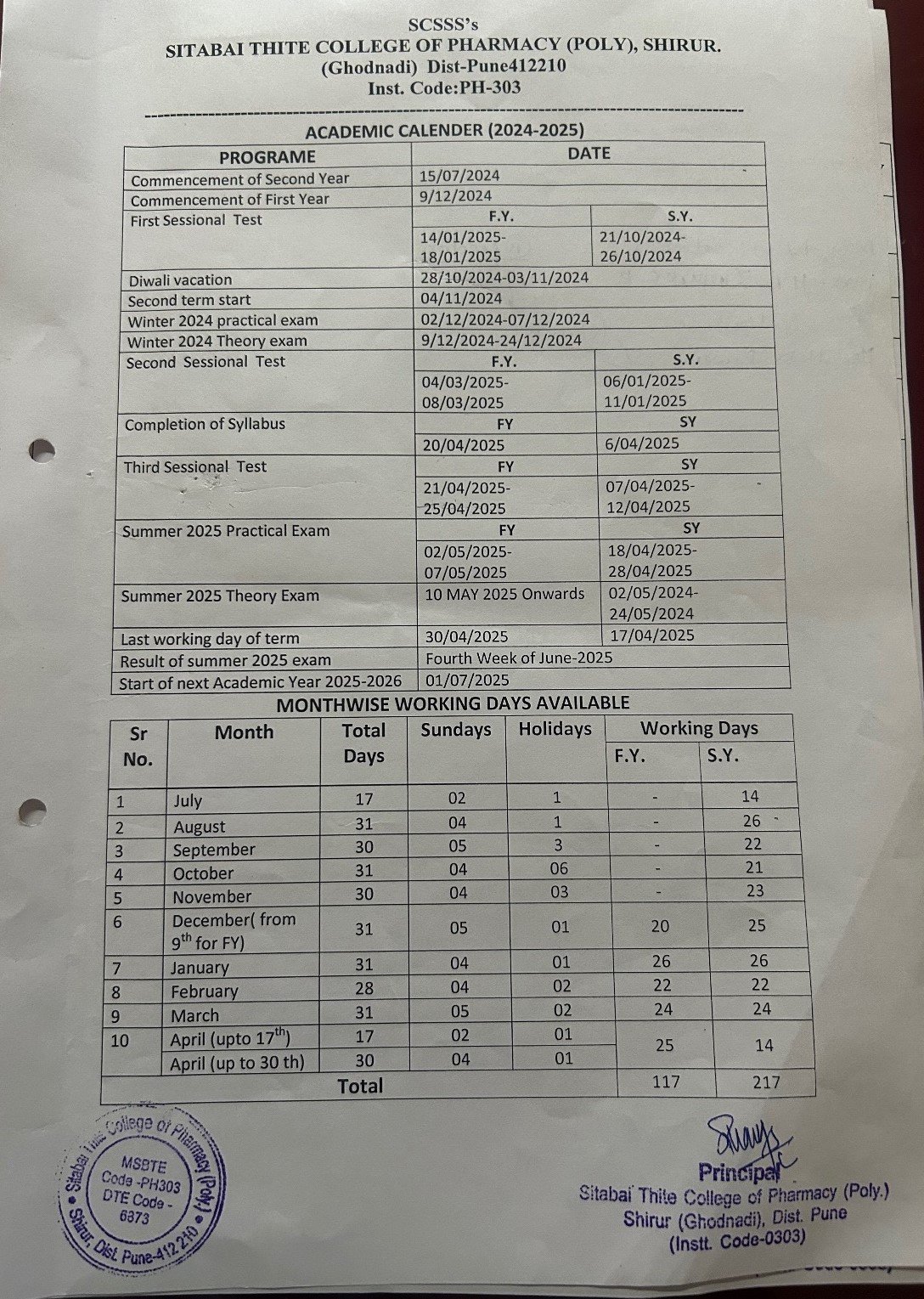 Academic Calendar 2024-25