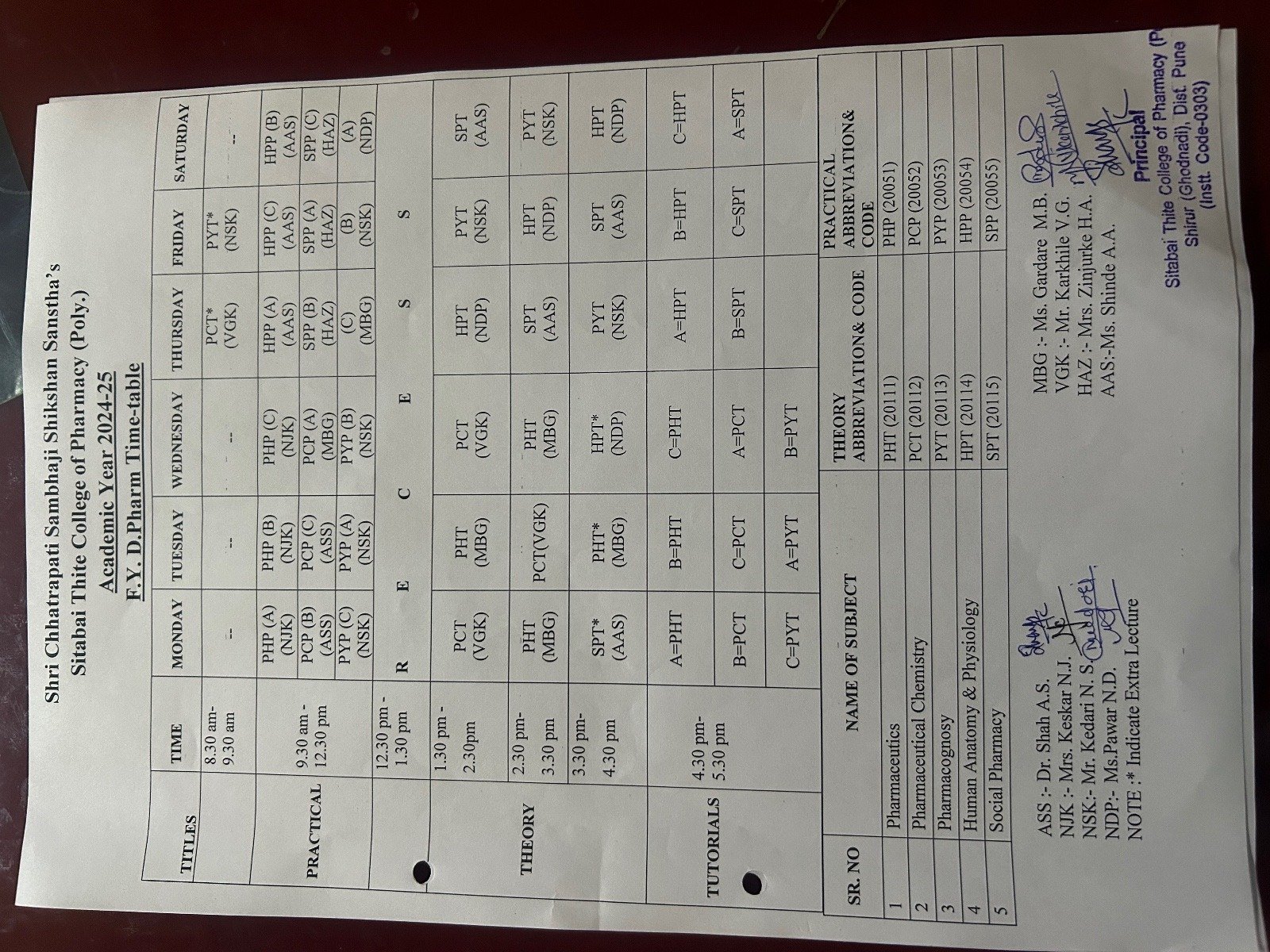 FY Timetable 2024-25