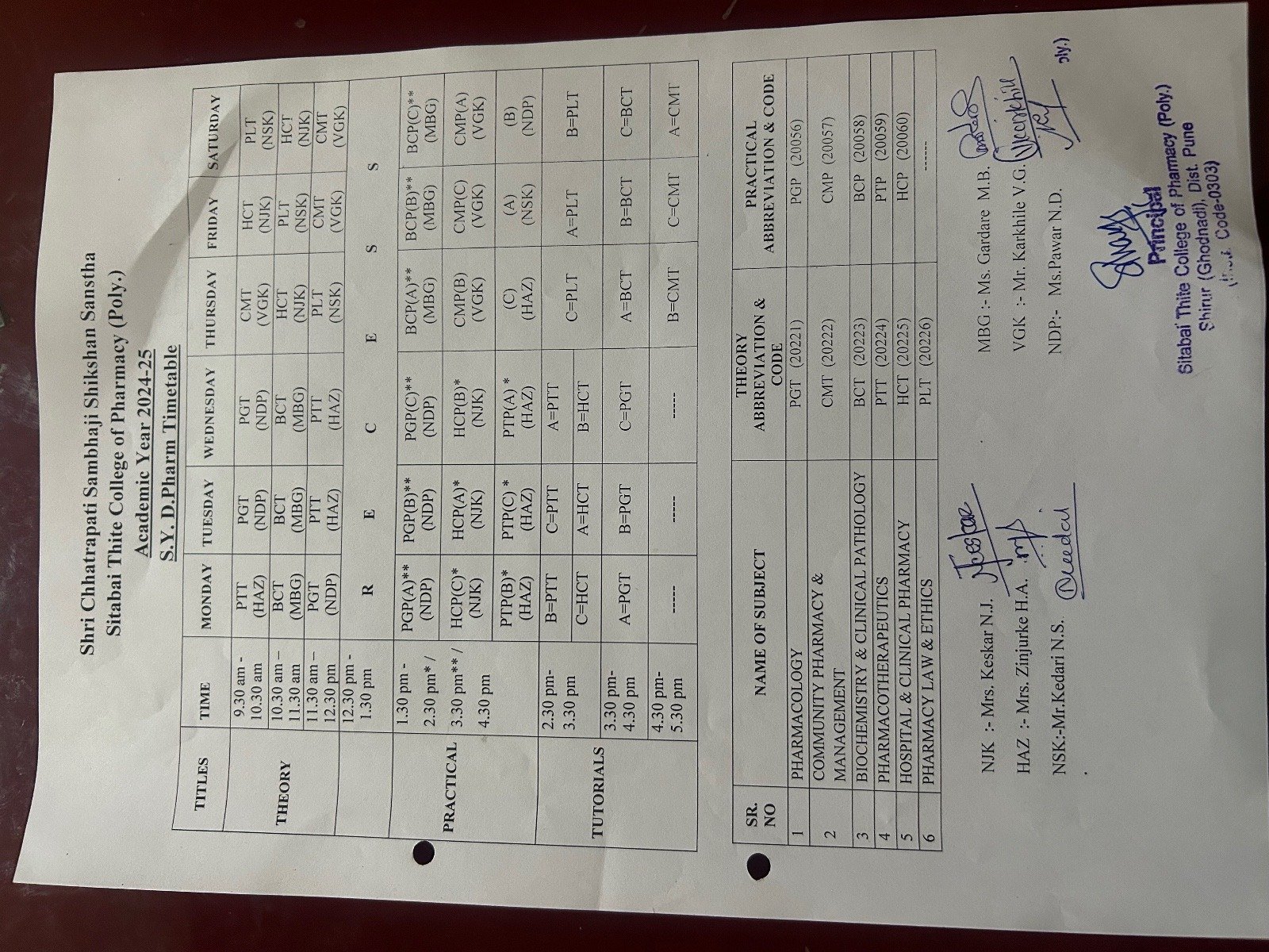 SY Timetable 2024-25